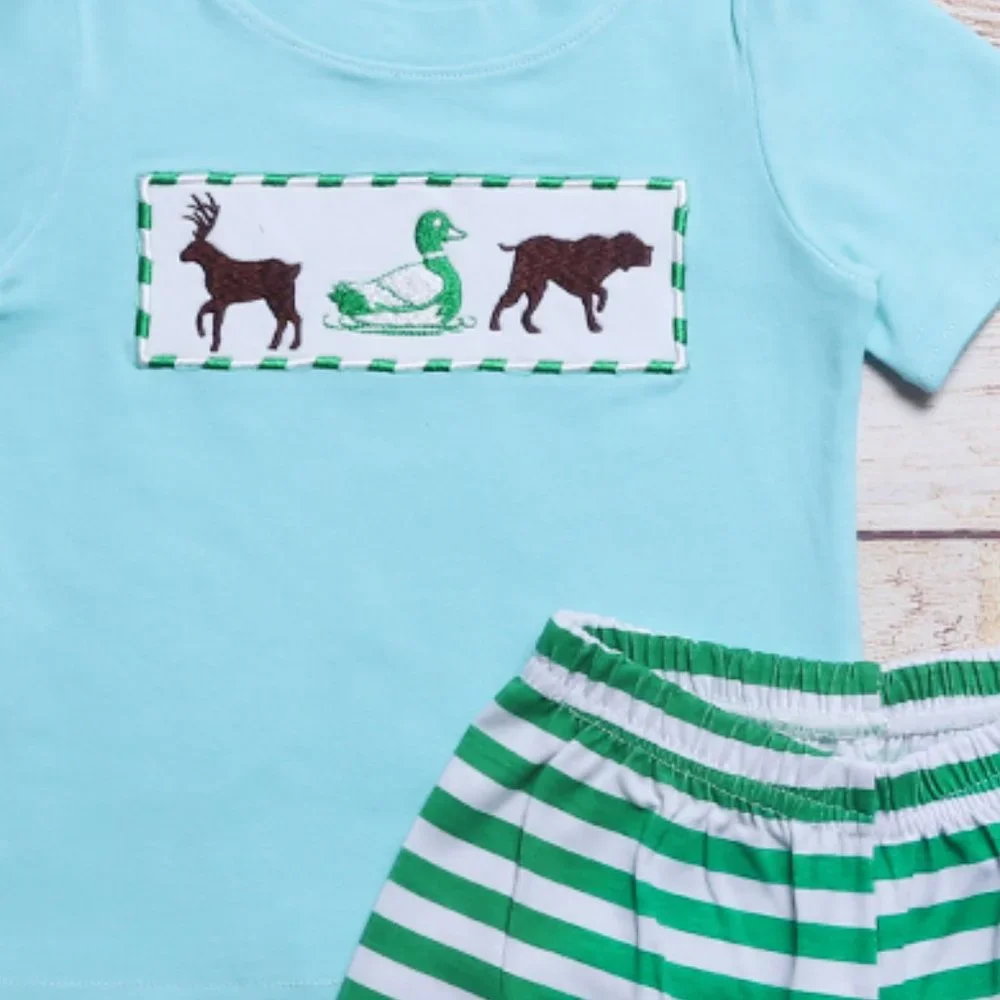 Boutique Deer Duck Bear Hunting Boys Short Sleeve Shirt & Shorts Outfit Set